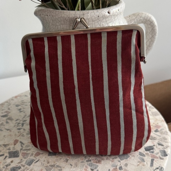 Marimekko Maroon and Gray Striped Jokapoika Fabric Pouch - Picture 1 of 5